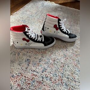 Vans Hello 🐈‍⬛ Kitty Black and White Sneakers with Red Logo.